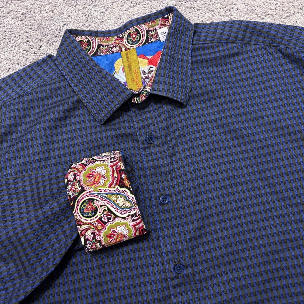 Robert Graham Shirt The Last Laugh Button Up Blue Geometric Paisley Mens XXL